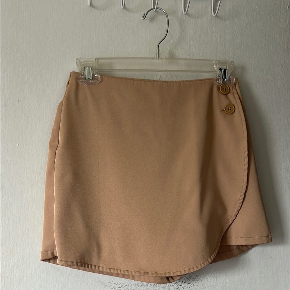 Tan Wrap Skort with Button Detail